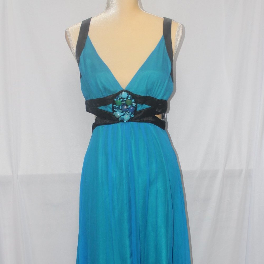 BeBe Turquoise Cut-out Sides Formal Dress Small